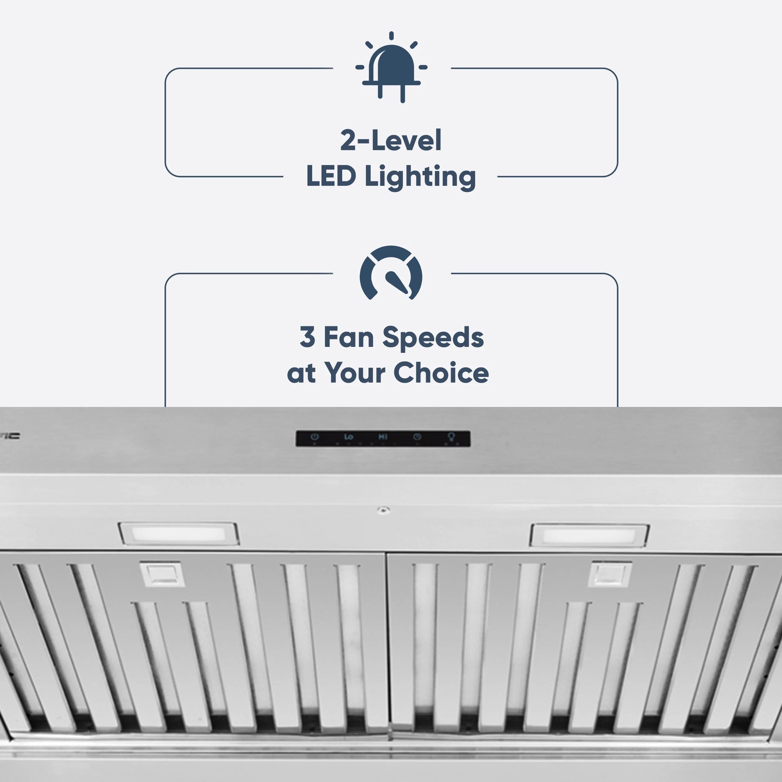Pacific Economy Pro Under Cabinet Ducted Range Hood 30 inch - 850 CFM 3-Speed Powerful Kitchen Vent Hood - Electric Stainless Steel - Ultra Quiet, Glass Touch Control, 6W LED Lights PR6830AS