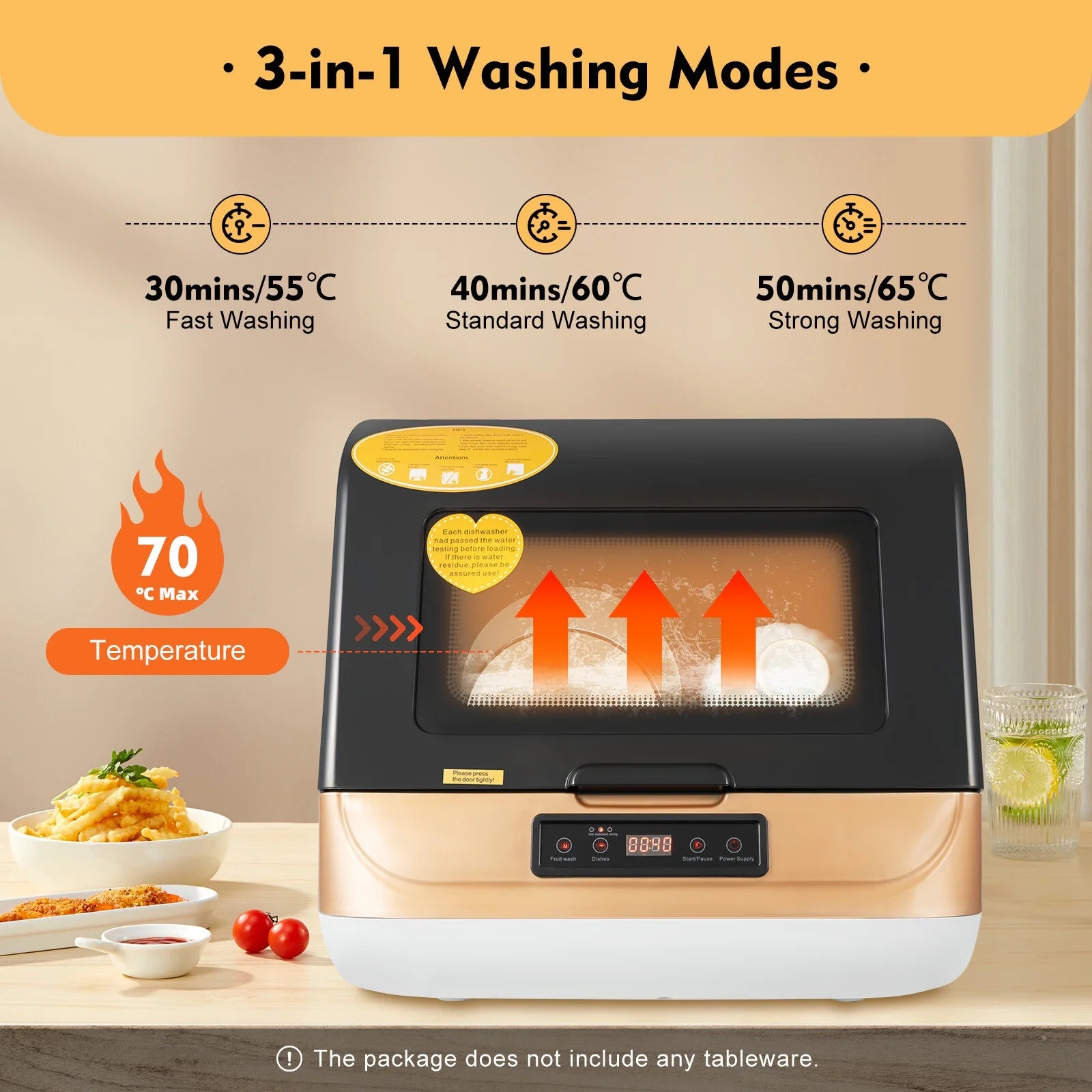 Compact Countertop Dishwasher Portable Mini Dish Washer 4 Washing Programs 110V 800W Dishwasher Machine with 3 Washing Programs for Dishes Knives Forks Spoons Chopsticks Cups