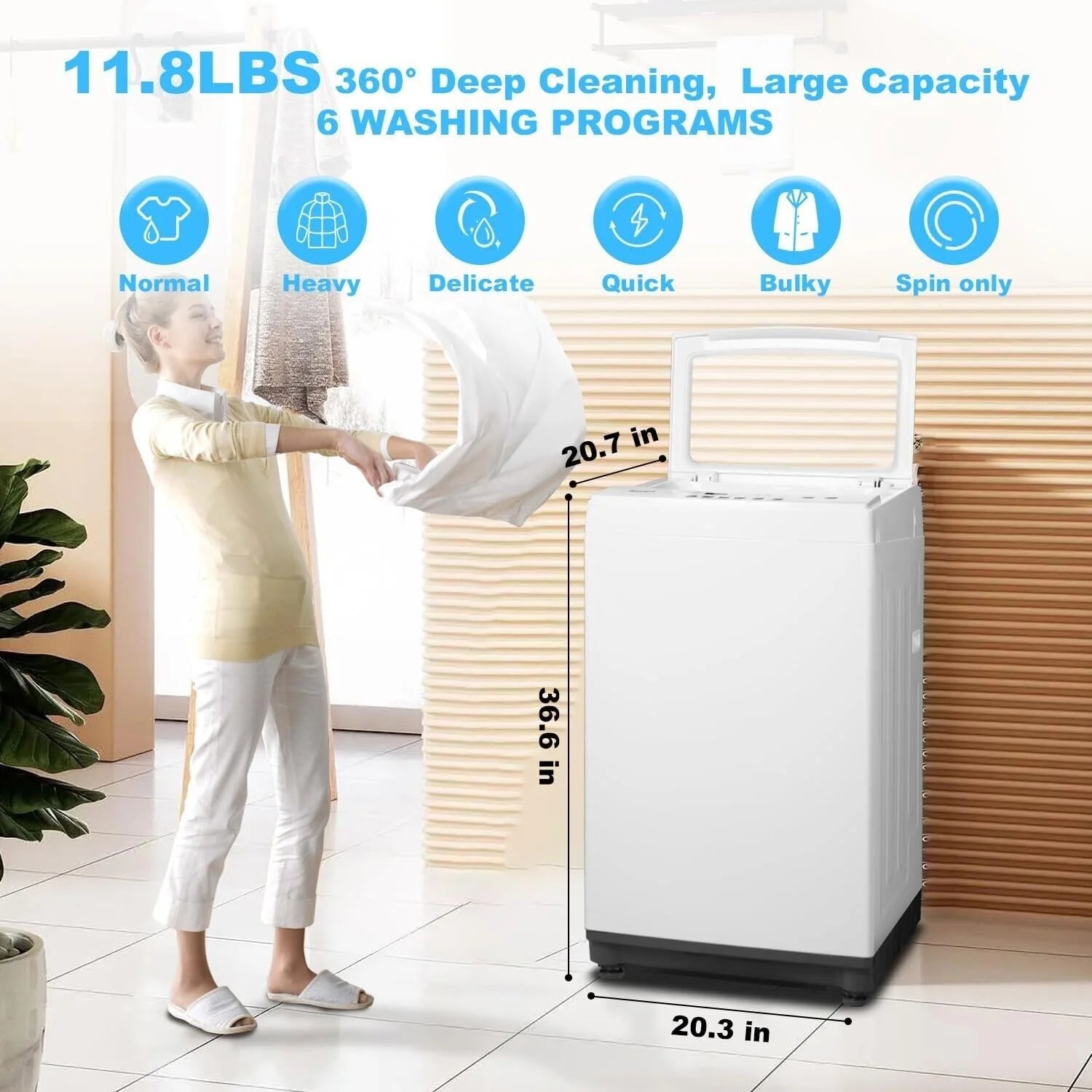Techomey Compact Washing Machines 1.7 Cu ft Single Use in Schools and apartments 12lbs White Washer