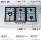 Rangaire RCG341S 34" Gas Cooktop - Stainless Steel, Sealed Burners, Cast Iron Grates, Die Cast Metal Burner Controls