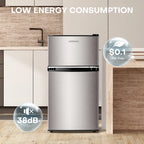 Upstreman 3.2 Cu.Ft Mini Fridge with Top Freezer, 2 Door Small Compact Refrigerator, Energy Saving, Adjustable Thermostat, Adjustable Legs, for Apartment Office Dorm Bedroom Garage RV, BD321 Black