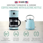 Haden Coffee Maker & Heritage 1.7 Liter Electric Kettle, Black & Chrome