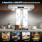 Sunmaki 36 inch Range Hood Under Cabinet 750CFM CFM with 4-Speed Gesture Sensing & Touch Control, Stainless Steel Kitchen Stove Vent Hoods with 2 LED Lights, Time Setting