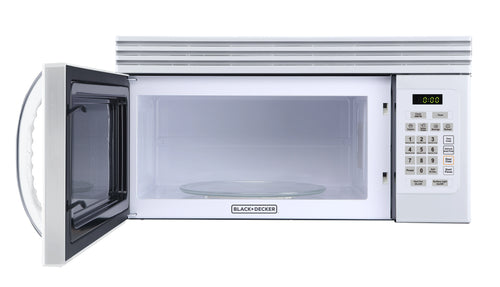 Black+Decker EM044KJNP10A 1.6-Cu. Ft. Over-the-Range Microwave with Top Mount Air Recirculation Vent, White