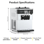 Entcook 3 Flavors Commercial Ice Cream Maker, 5.8-8 Gal/H Countertop Soft Serve Ice Cream Yogurt Machine with LCD Display
