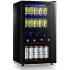 WANAI Compact Beverage Refrigerator, 100 Can Capacity, Glass Door, Black Stainless Steel