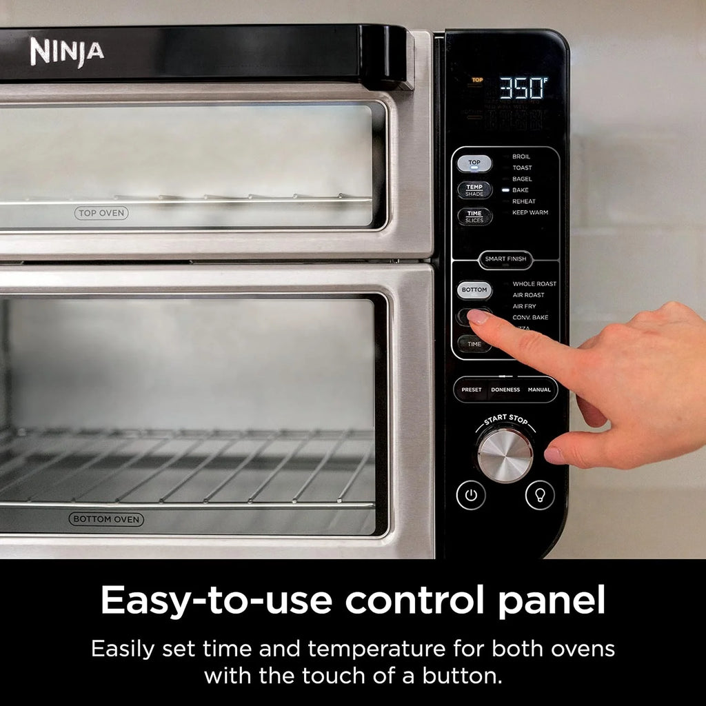 Restored Ninja DCT401 12-in-1 Double Oven with FlexDoor, FlavorSeal & Smart Finish, Rapid Top Convection, Air Fry Bottom , Bake, Roast, Toast, Stainless Steel (Refurbished)
