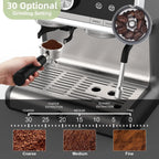 Espresso Coffee Machine with Grinder, 20 Bar Semi-Automatic Espresso Maker with Milk Frother Steamer Wand for Cappuccino, Latte, Macchiato, 2.8 L Water Tank, PID Temperature Control, Silver