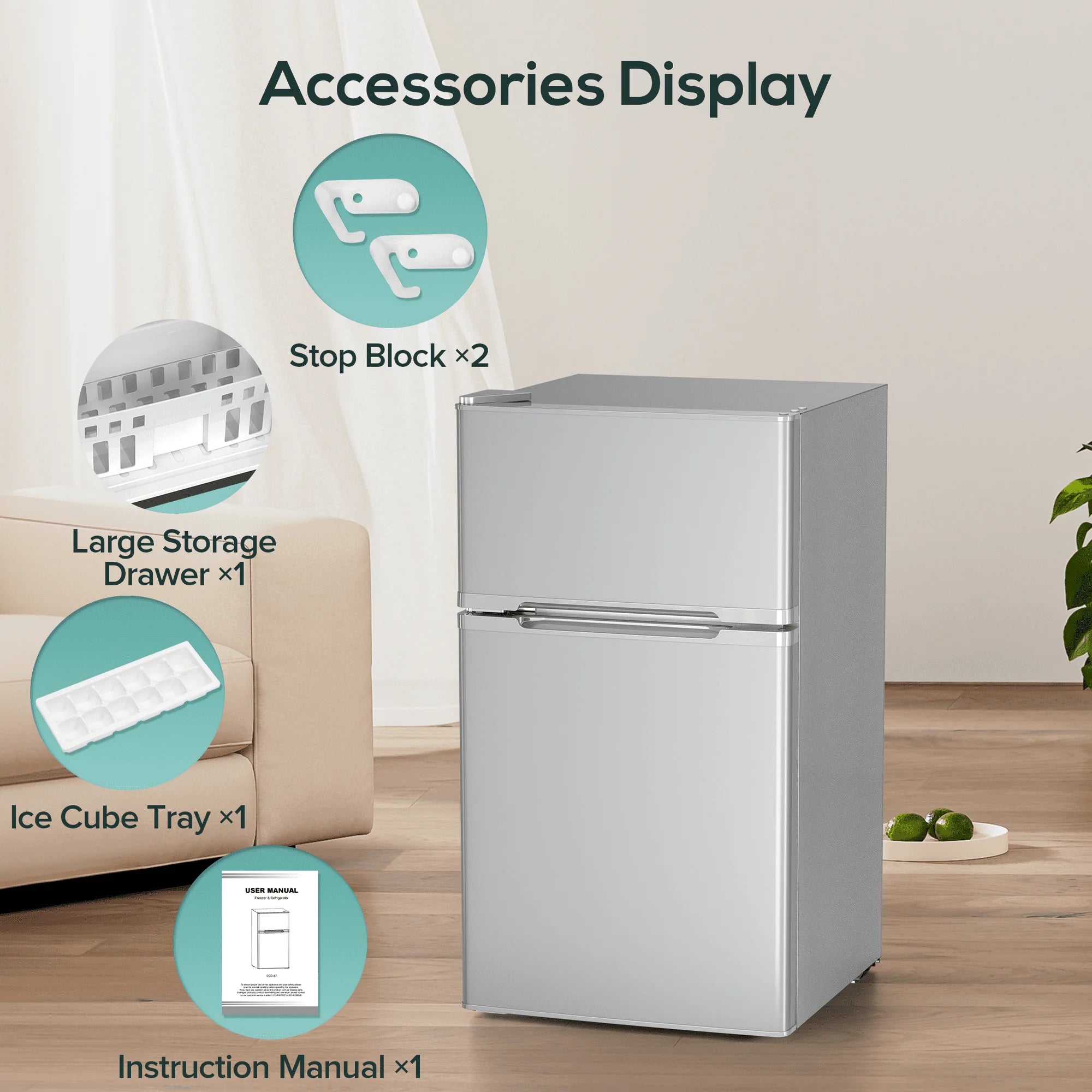 Moifoi 3.1 Cu. Ft. Two-Door Compact Refrigerator, Gray