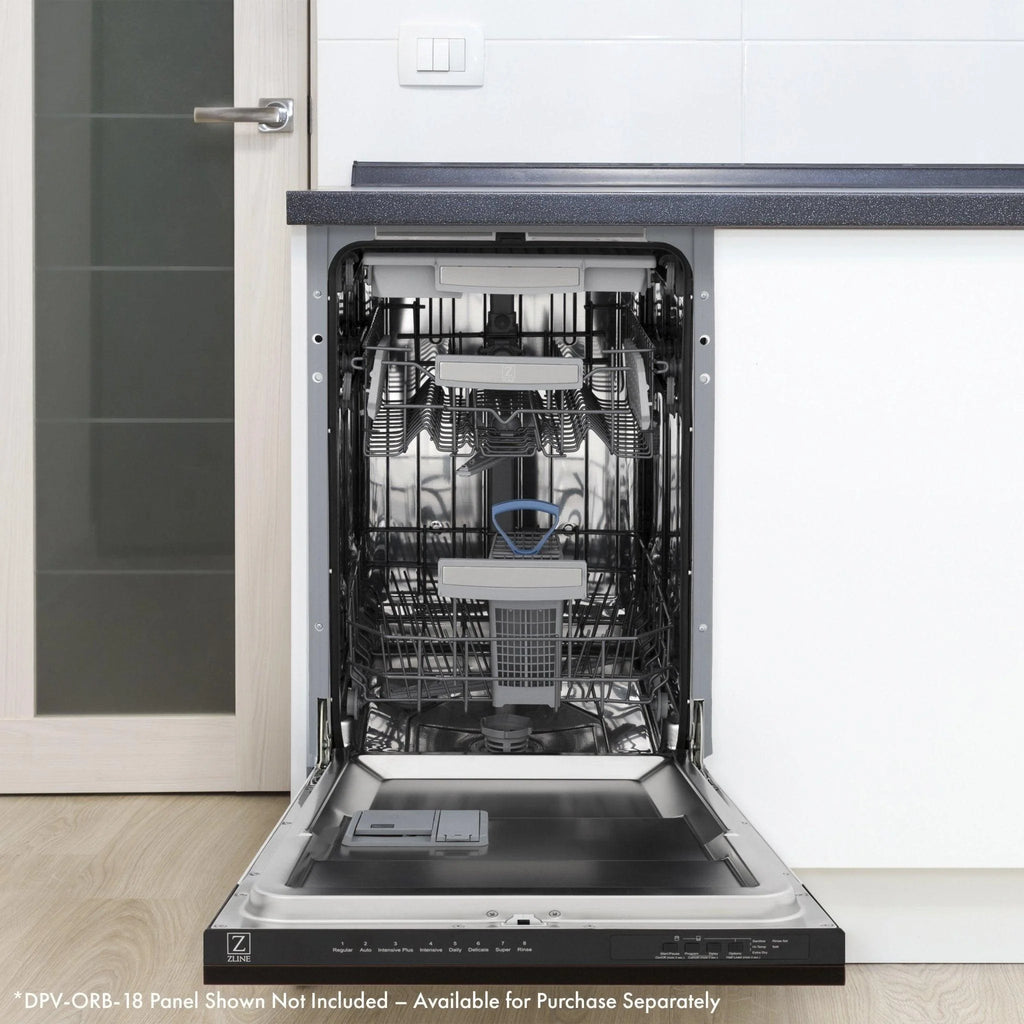 ZLINE 18" Tallac Series 3rd Rack Top Control Built-In Dishwasher in Unfinished Wood and Traditonal Handle, 51dBa