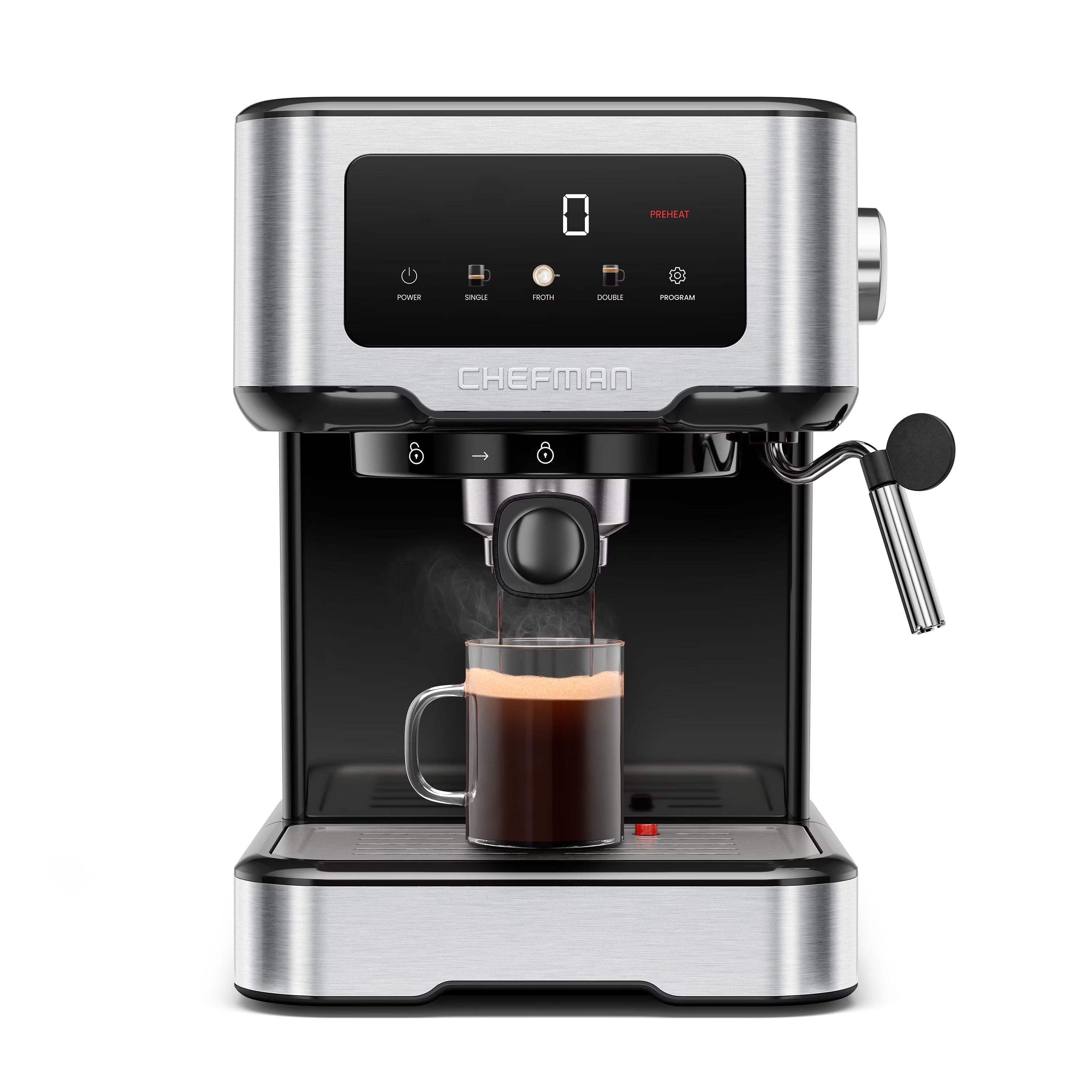 Chefman CraftBrew Espresso Machine w/ Steam Wand and Touch Controls �C Stainless Steel