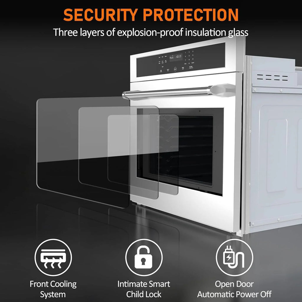 30 inch Electric Single Wall Oven with Convection Fan Touch Control, Large Oven Capacity, 360° Rotisserie, Fingerprint Resistant Stainless Steel