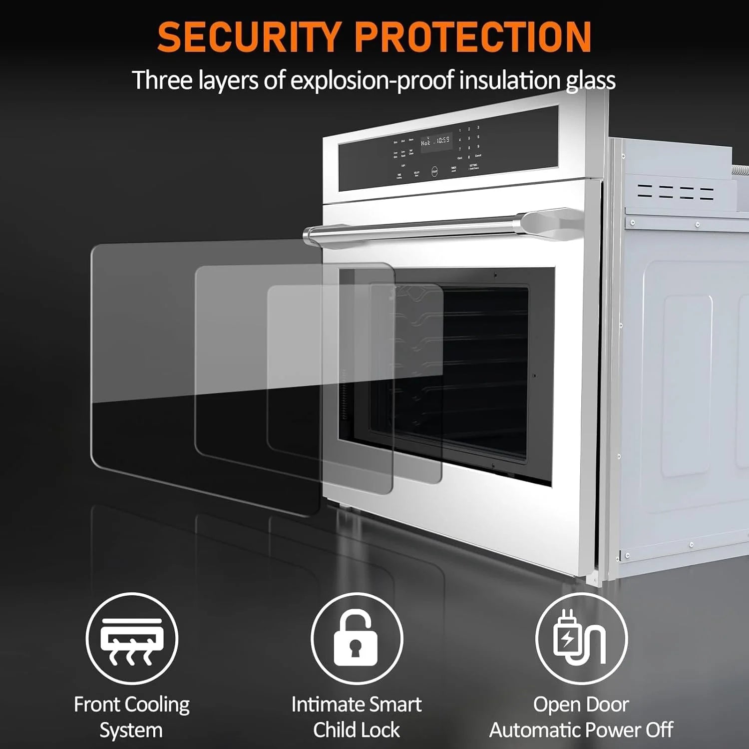 30 inch Electric Single Wall Oven with Convection Fan Touch Control, Large Oven Capacity, 360° Rotisserie, Fingerprint Resistant Stainless Steel