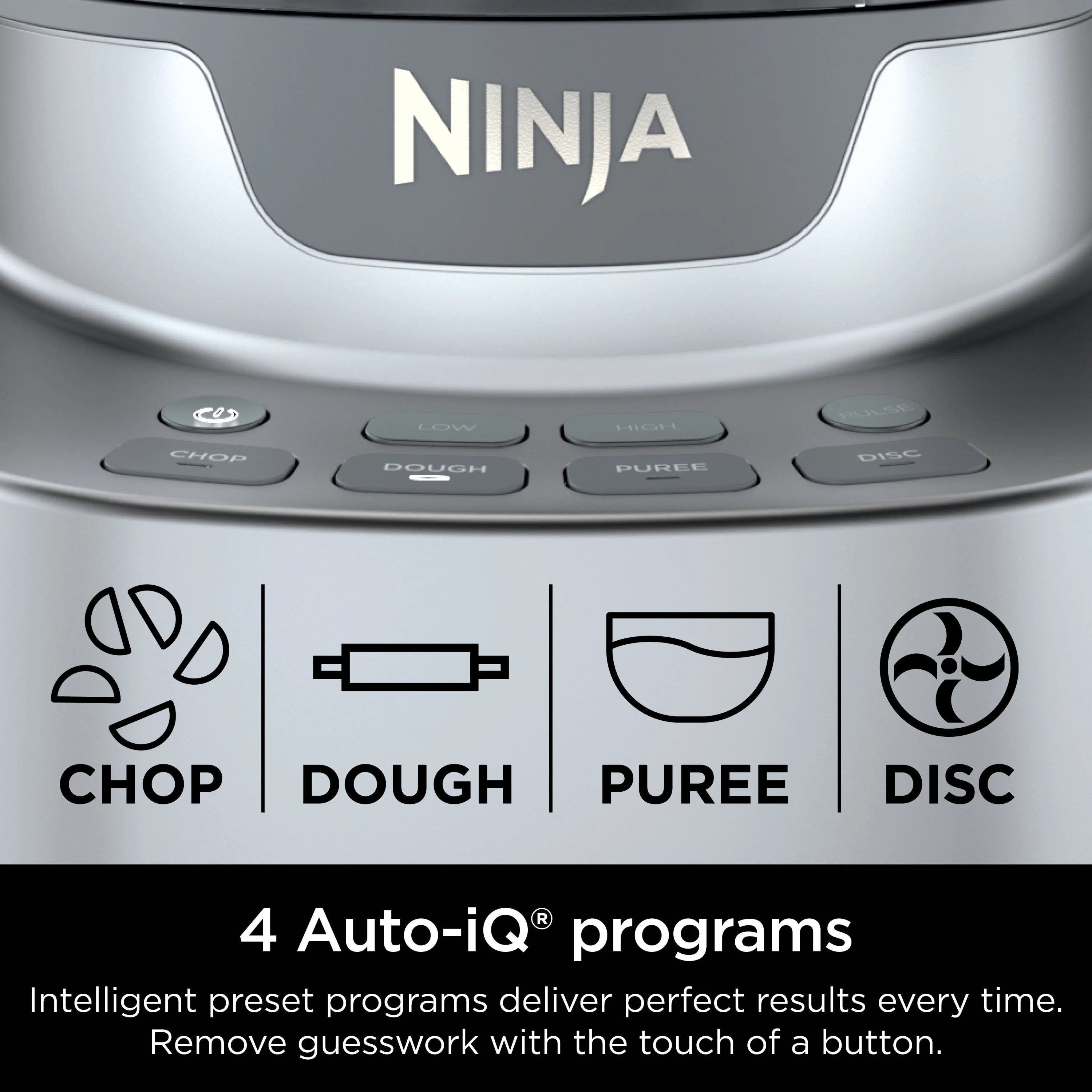 Ninja 4-in-1 12 Cup Food Processor, 1000 Watts, XL Capacity, 4 Auto-iQ Programs, Chop, Puree, Dough, Disc, NF700 Silver