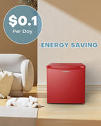 Upstreman 1.7 Cu.ft Mini Fridge with Freezer, Dorm Essentials, Adjustable Thermostat, Energy Saving, Low Noise, Single Door Compact Refrigerator for Dorm, Office, Bedroom, Red-FR17