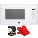 GE GCST11N1WSS 1.1 cu. ft. Countertop Microwave Oven 950 Watts Stainless Steel Bundle with 2 YR CPS Enhanced Protection Pack and Deco Chef Pair of Red Heat Resistant Oven Mitt