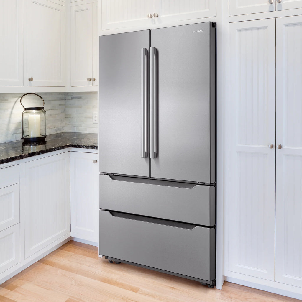 Cosmo 5 Piece Kitchen Appliance Package With 30" Electric Cooktop 24" Single Electric Wall Oven 30" Over-the-range Microwave French Door Refrigerator & 24" Built-in Fully Integrated Dishwasher