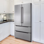 Cosmo 4 Piece Kitchen Appliance Package with 30" Freestanding Electric Range 30" Under Cabinet Range Hood 24" Built-in Integrated Dishwasher & French Door Refrigerator Kitchen Appliance Bundles