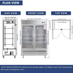 54"W Commercial Refrigerator 2 Glass Door Stainless Steel Interior and Exterior Construction Display Refrigerator 42.2 Cu.ft. Reach-in Merchandising Refrigerator Upright Fan Cooling Merchandiser