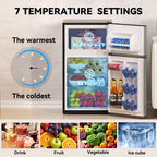 Frestec 2-Door Mini Fridge - 3.2 Cu Ft, Energy Star Rated, Perfect for Dorm or Apartment,Stainless Steel