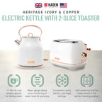 Haden Heritage 1.7 Liter Electric Kettle with 2 Slice Bread Toaster, White