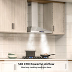 FIREGAS Range Hood 30 Inch, Stainless Steel Wall Mount Kitchen Hood with 3 Speed Exhaust Fan, Ducted/Ductless Convertible, Touch Control, Stove Vent Hood with 5-Layer Aluminium and Charcoal Filters