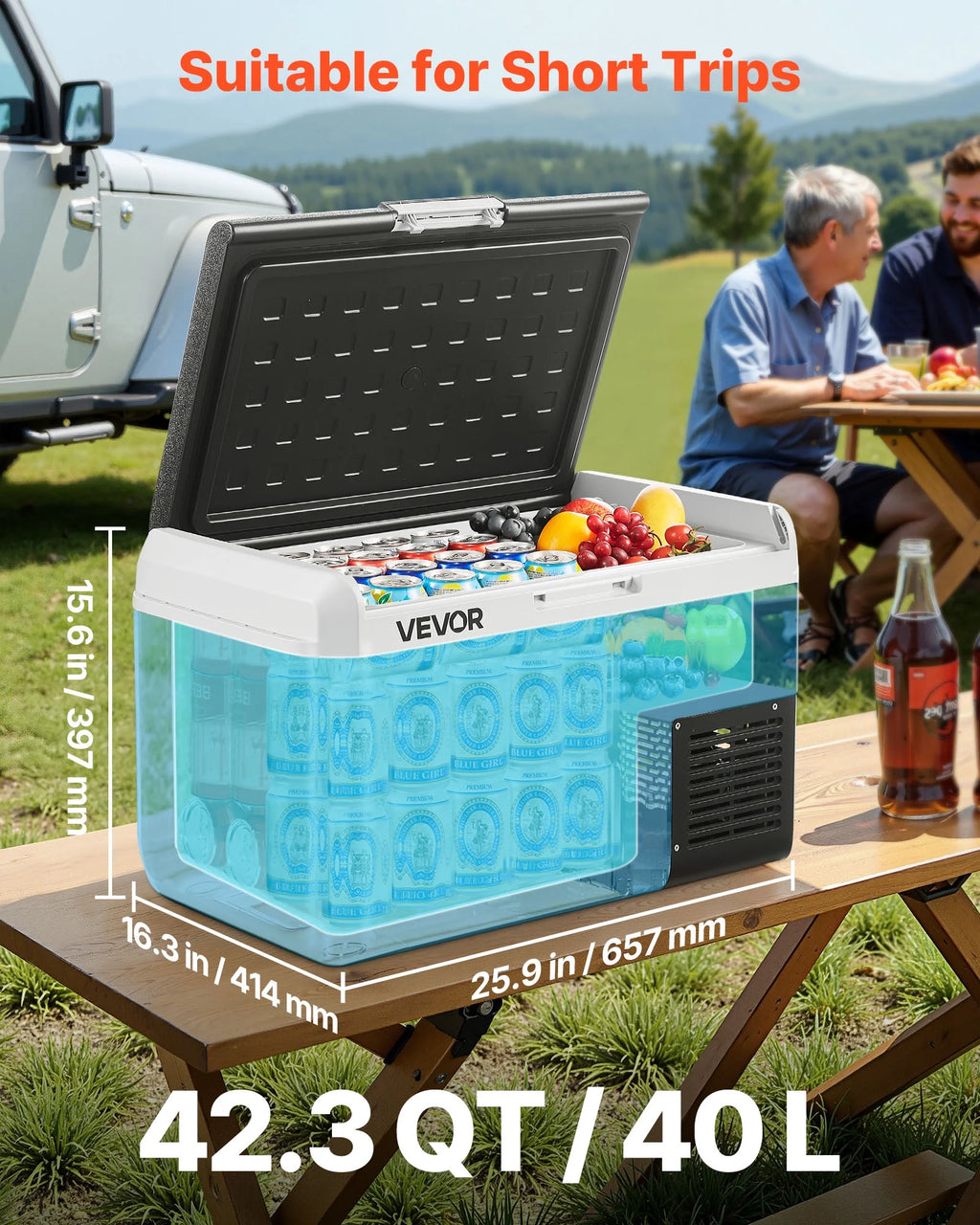 VEVOR Portable Car Refrigerator 42 Qt, 12V Portable Freezer with Single Zone, 12/24V DC & 110-240V AC Electric Cooler with -4�H-68�H Cooling Range, for Car Truck Vehicle RV Boat Outdoor & Home use