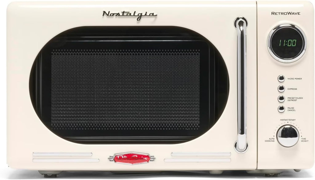 Nostalgia Retro Compact Countertop Microwave Oven - 0.7 Cu. Ft. - 700-Watts with LED Digital Display - Child Lock - Easy Clean Interior - Orange