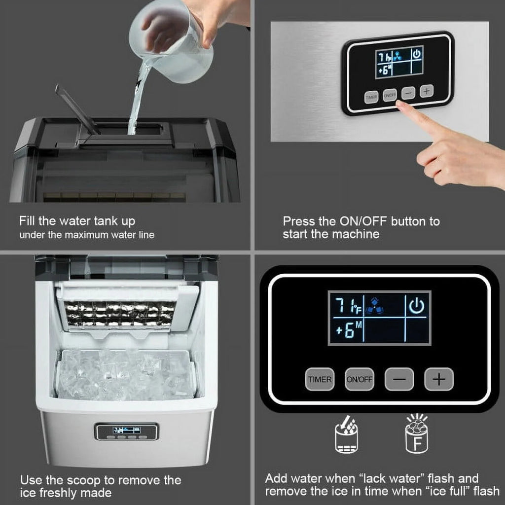 Kadyn Countertop Ice Maker, Ice Machine, Portable Ice Maker, 48 lbs Stainless Self-Clean Ice Maker with LCD Display