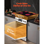 KFFKFF 30-Inch Electric Range Oven, 4.8 Cu. Ft. Freestanding Stainless Steel Stove, Features 5 Burners, Timer, Self-Cleaning, Air Fry Function, Adjustable Racks, and Storage Drawer, Silver