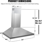 Zomagas 24 inch Wall Mount Range Hood 450CFM Exhaust Vent Stainless with Dishwasher Clean Filter 120V