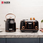 Haden Heritage 1500 1.7 Electric Kettle, Matte Black Finish with Copper Accents