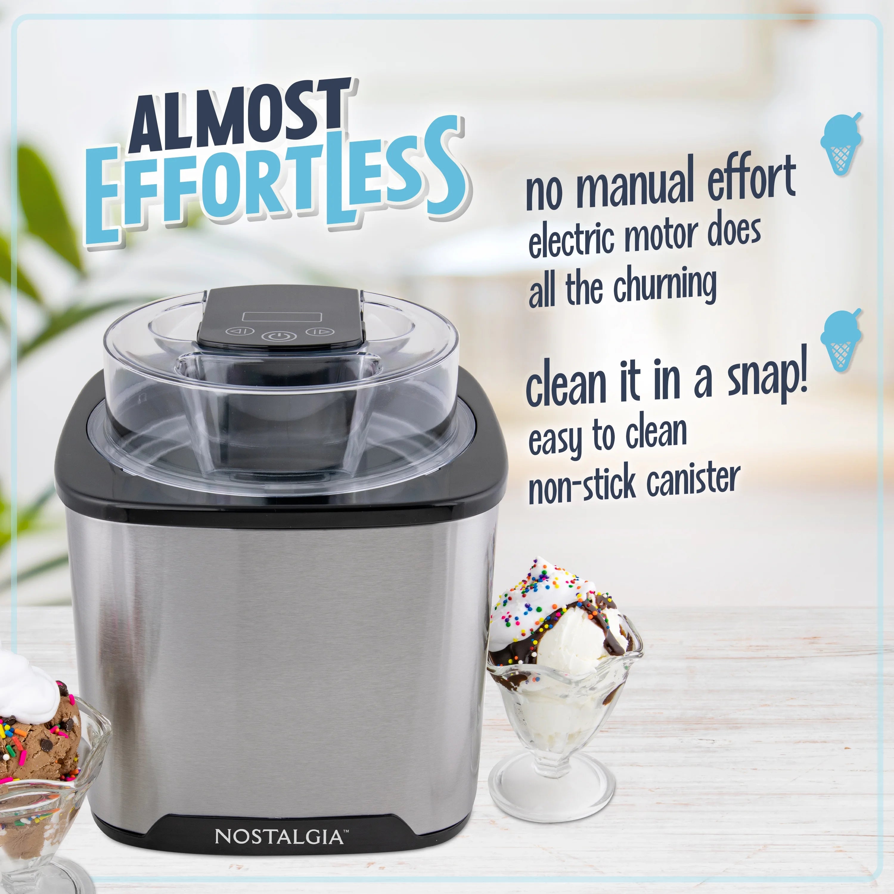 Nostalgia 2-Quart Electric Ice Cream Maker �C Make Homemade Ice Cream, Gelato, Sorbet & Frozen Yogurt �C No Salt/Ice Needed, Digital Controls, Mix-In Chute & Freezing Gel Canister �C Stainless Steel