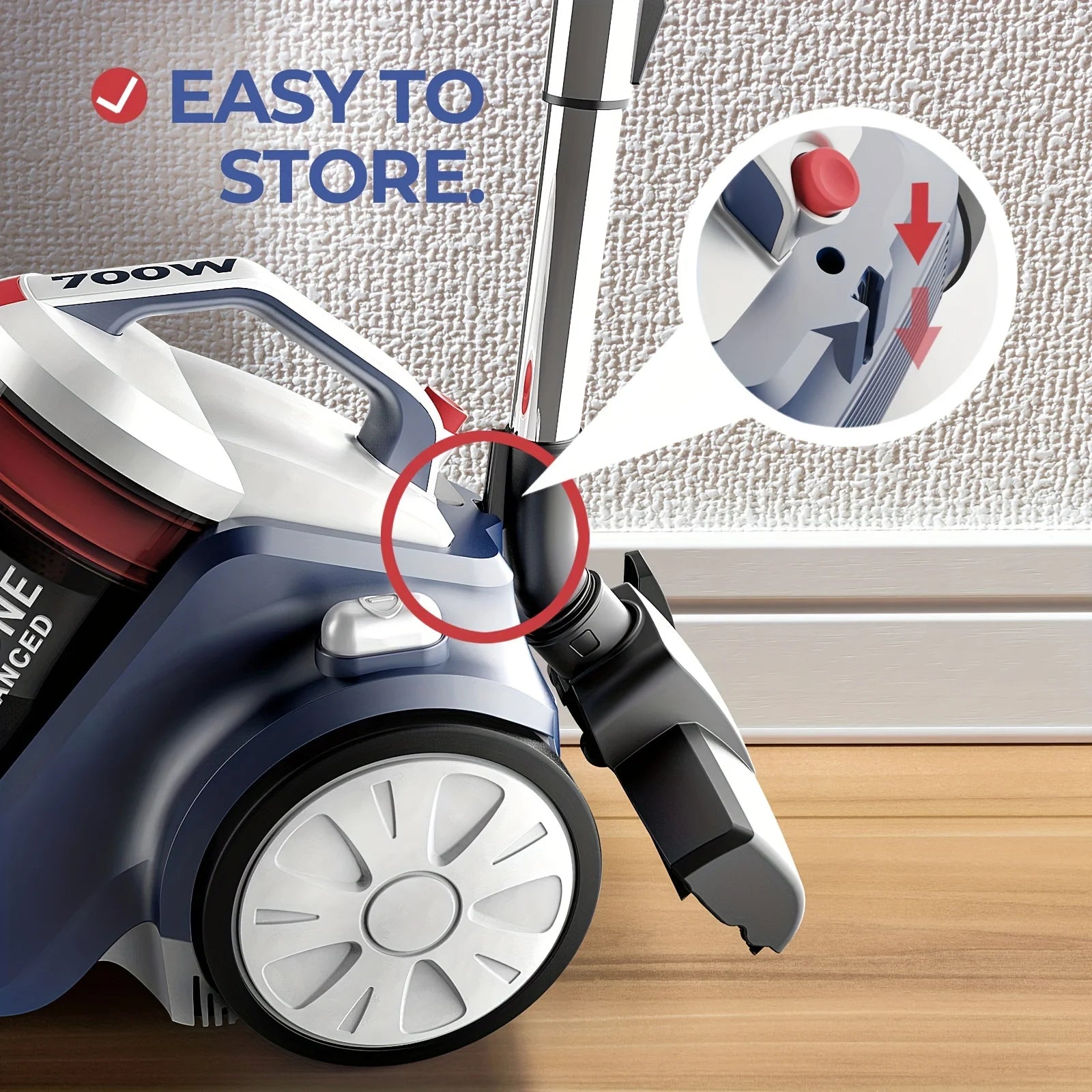 HEPA Vacuum Cleaner PINETAN Bagless Canister Vacuum Cleaner EasyPeasy, HEPA Filter, Auto Cord Rewind, Accessory Holder