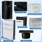 Barara King Fridge Freezer, Refrigerator,2 Doors Cold-rolled Sheet Compact Refrigerator-Black