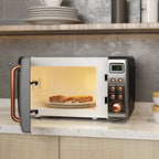 Costway 0.7Cu.ft Retro Countertop Microwave Oven 700W LED Display Glass Turntable Rose Gold