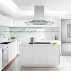 Joeaonz 36-Inch Island Mount Range Hood with 900 CFM, 4 LED Lights, Glass LCD Touch Control