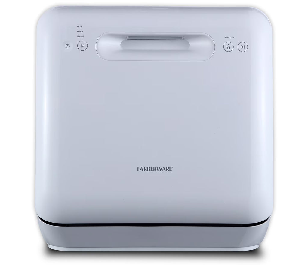 Farberware Portable Dishwasher with Built-In Water Tank with Baby Care and Fruit Wash Settings in White w/ 6-Place Setting Capacity, FDW05ASBWHA