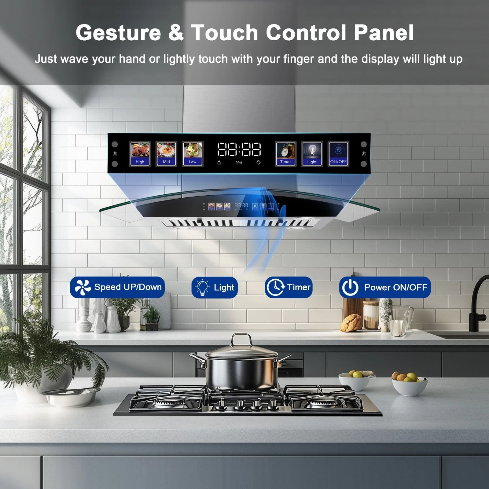 30 inch Range Hood 700 CFM Island Mount Range Hood Ceiling Mount Kitchen Vent Hood Touch Control Gesture Sensing