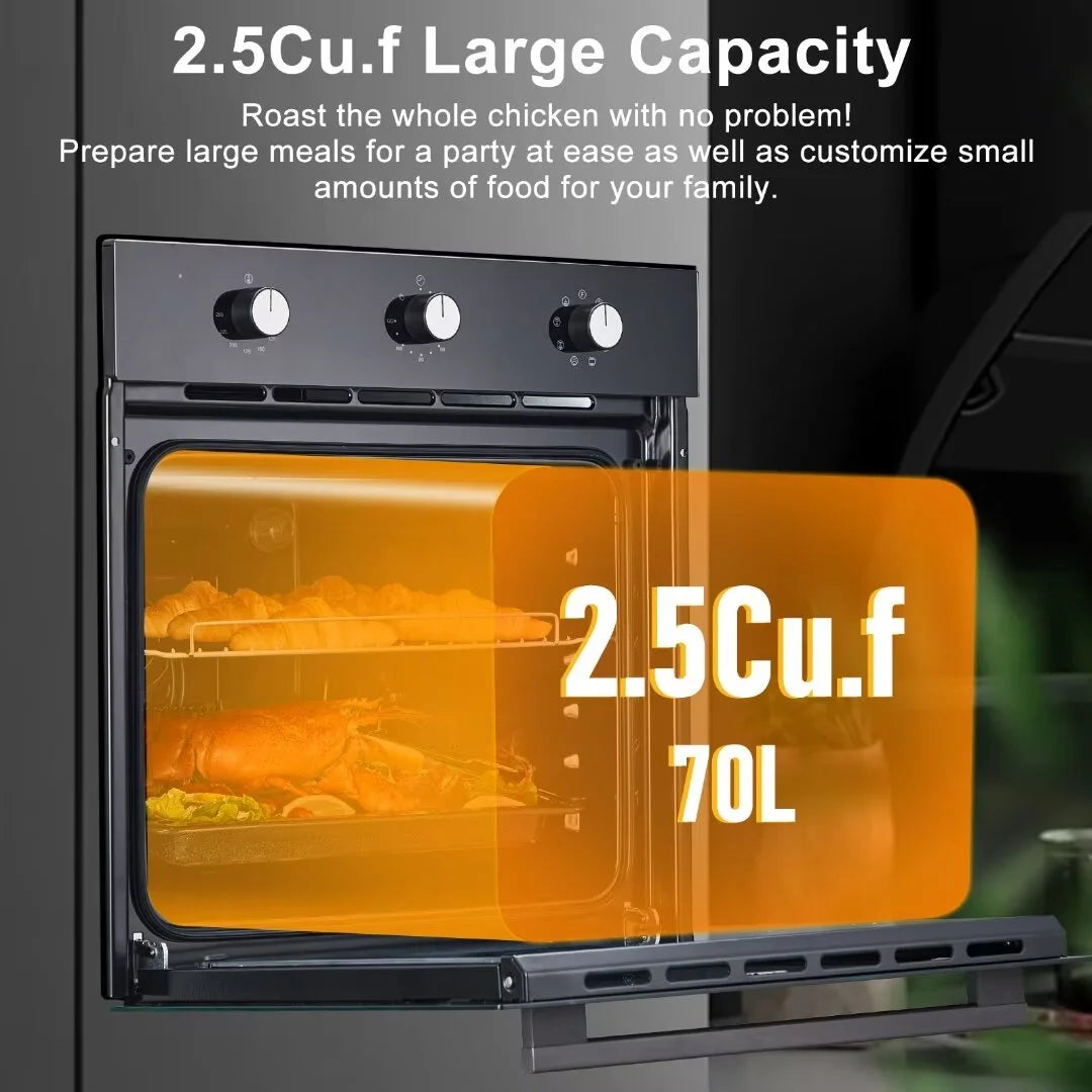 24" Electric Single Wall Oven, 2.5Cu.ft Built-in Electric Convection Oven with Air Frying Function, 8 Baking Modes, 3000W, 240V
