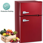 Auseo 3.1 Cu.Ft Double Door Mini Fridge with Freezer, Compact Retro Refrigerator for Dorm, Office, Bar, Bedroom, Black