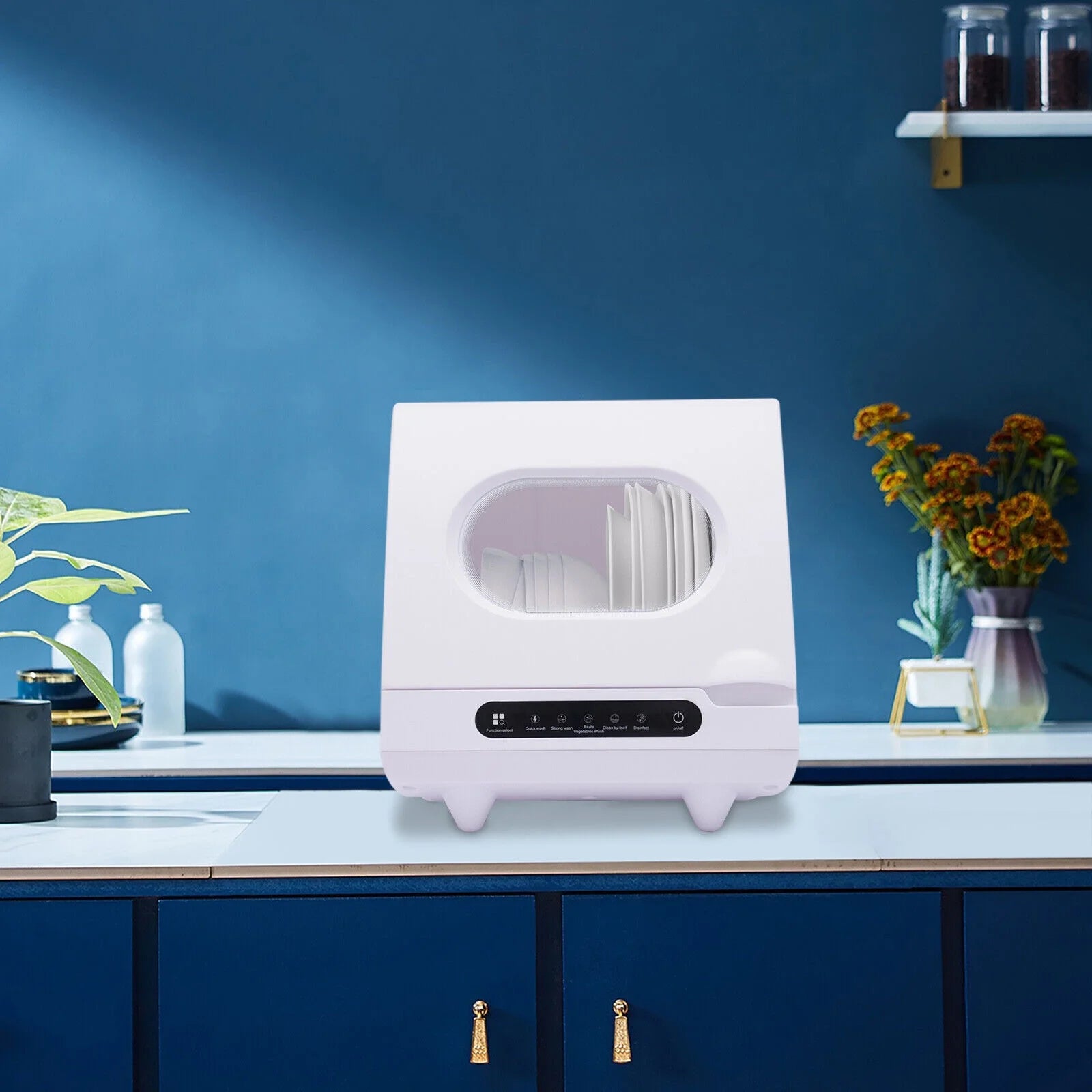 White 800W Dishwasher for Cleaning Vegetables and Fruits 15.6*15.4*16.9in Wash 6 Sets of Tableware at Once