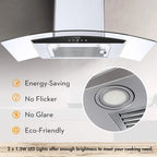 Tieasy 30-Inch Wall-Mounted Range Hood, 450CFM, Stainless Steel, 3-Speed Exhaust with Dishwasher-Safe Filter