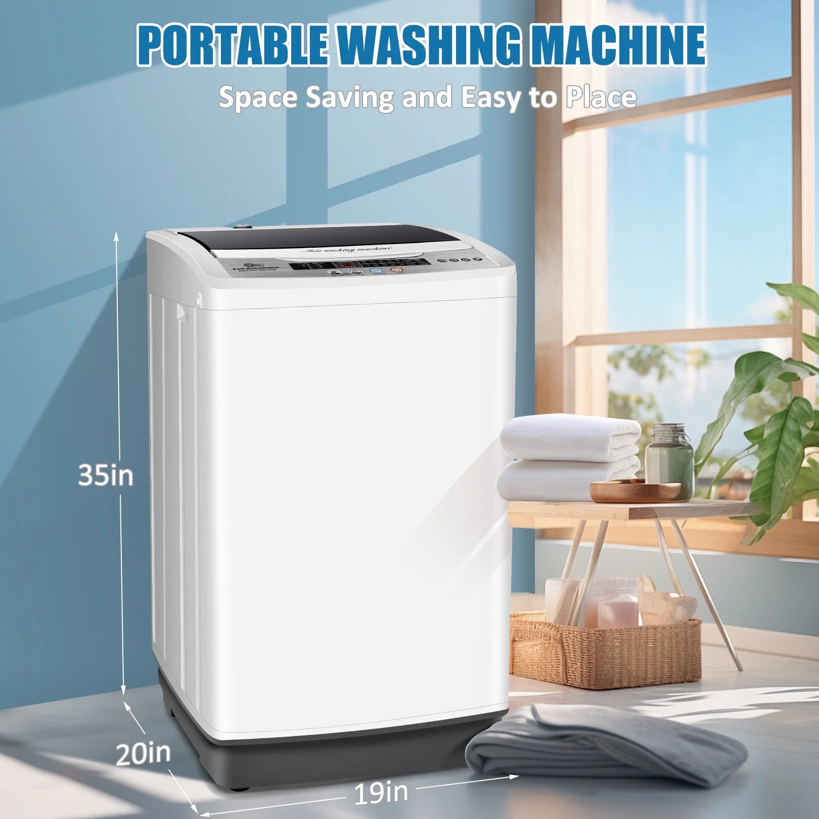 Qhomic Portable Washing Machine, 17.8lbs Large Fully-Automatic Laundry Washer, 10 Washing Programs & 8 Water Levels Selections Machine Ideal for Apartments Dorms Families