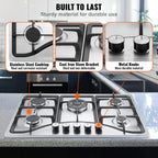 KFFKFF Gas Cooktop Stove Top 30 inch Max 12250BTU 5 Burners Built-in LPG/NG Convertible