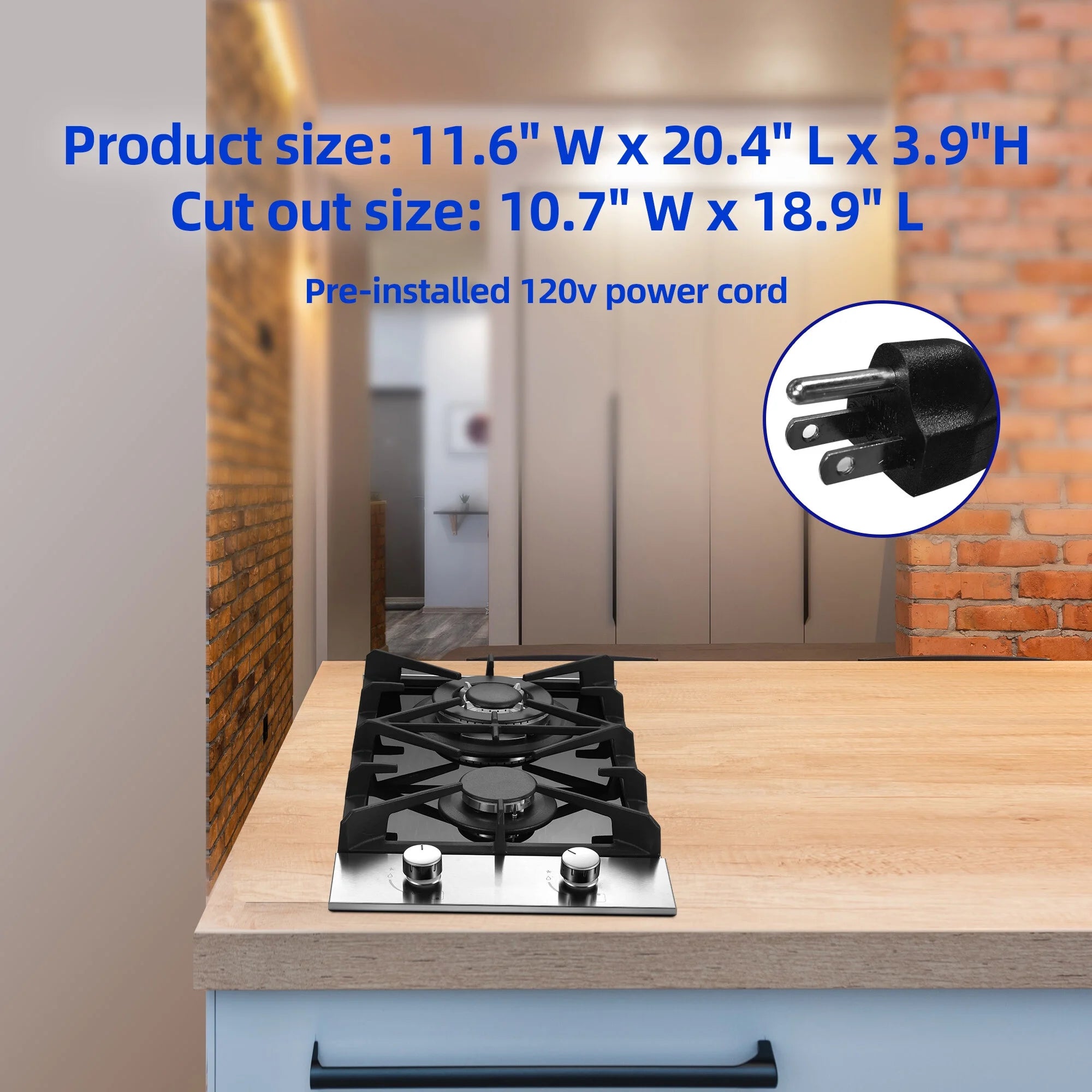 Eascookchef 2 Burners Gas Cooktop Electric Stove Oven 12 inch NG/LP Gas Stainless Flame-Out Proof