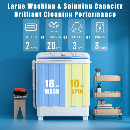 Auertech Portable Washer 28lbs Twin Tub Compact with Drain Pump, Semi-Automatic Washer Spinner Combo