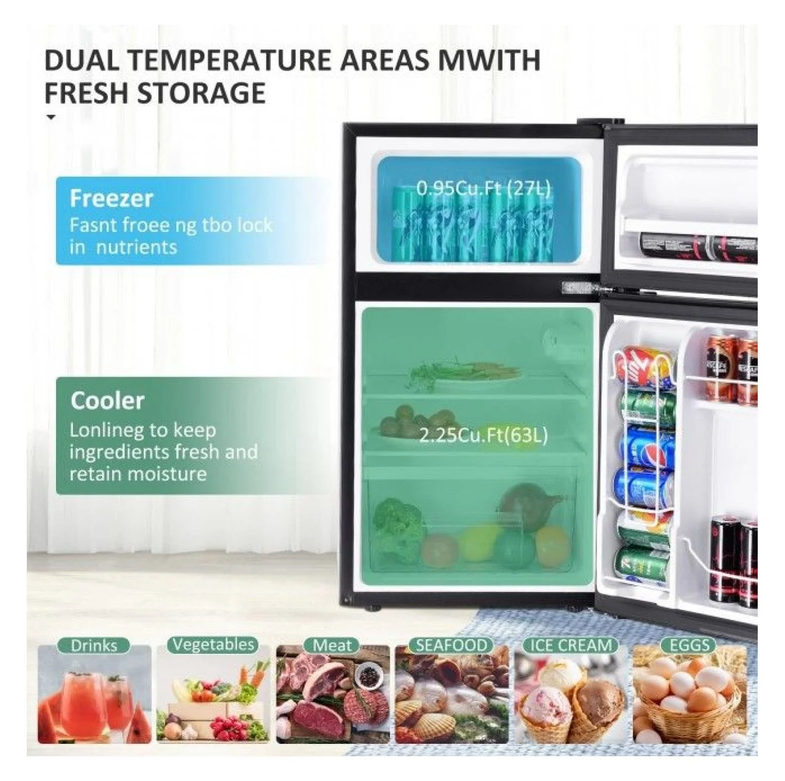 3.2 cu ft Compact Refrigerator - Stainless Steel Mini Fridge with Freezer, Adjustable Thermostat, and Can Dispenser - Ideal for Dorms, Apartments, Wet Bars