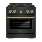 ZLINE Autograph Edition 30 in. 4.2 cu. ft. Paramount Gas Range with 4 Burner Cooktop and Convection Gas Oven in Black Stainless Steel and Champagne Bronze Accents (SGRBZ-30-CB)