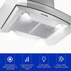 "Joeaonz 30"" Island Mount Range Hood, Stainless Steel, LED Bulbs, Easy-Clean Filters, 120V"